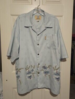 Coconut Pier Light Blue Hawaiian Floral Button-Up Shirt Sz XL
